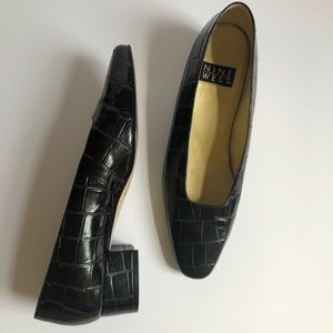 Faux Croc Low Block Heels